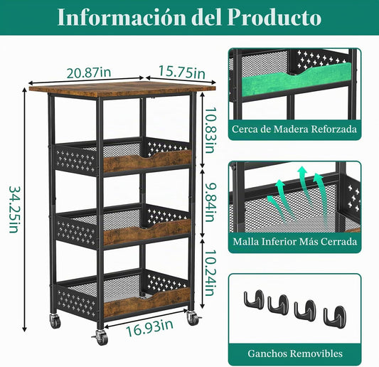 Giwil Carrito de cocina rodante de 4 niveles, soporte para microond...