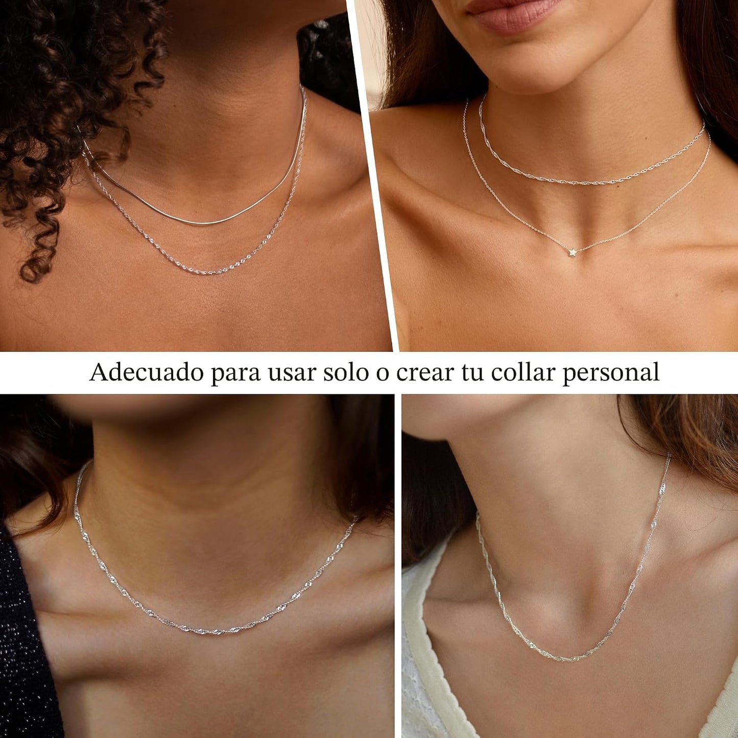 Diorra Collares de cadena de plata de ley para mujer, cadena de esl...