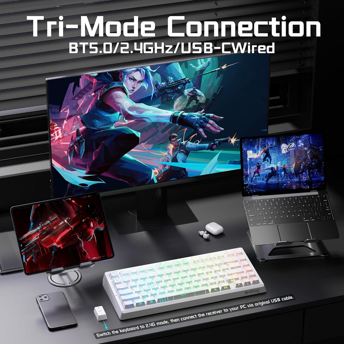 LEOBOG A80 RT Ultra HE Teclado mecánico inalámbrico para juegos 75%...