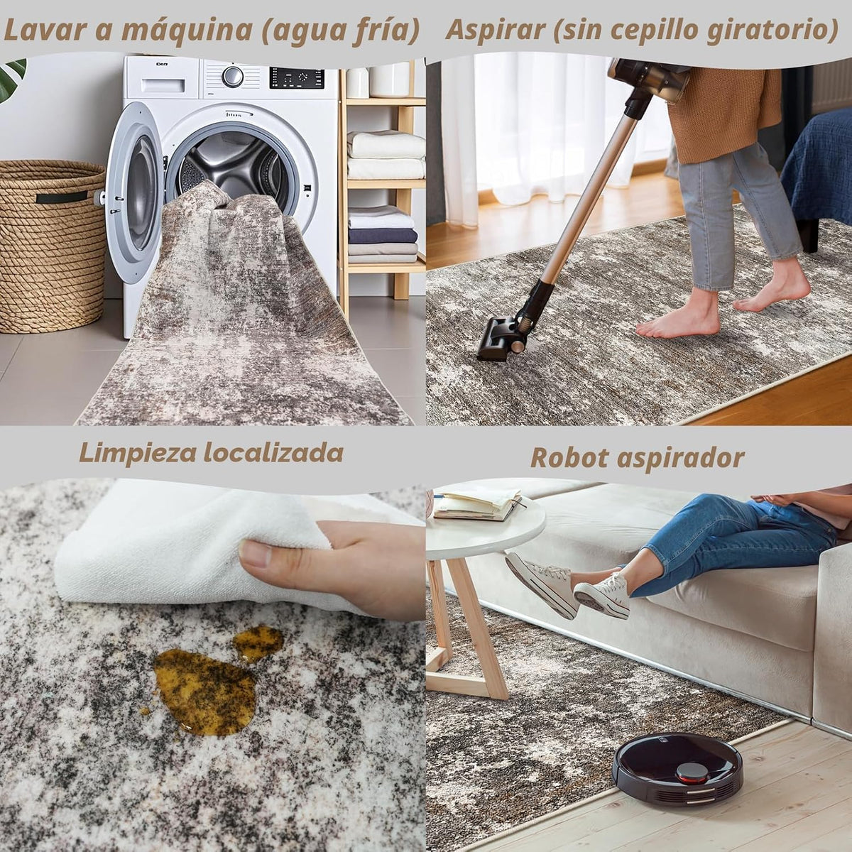 Alfombra cuadrada lavable de 7 x 7, antideslizante, suave, para int...