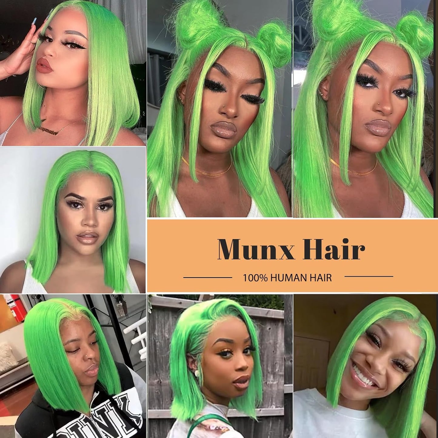 Munx Pelucas de cabello humano estilo Bob de 13 x 6 pulgadas con en...