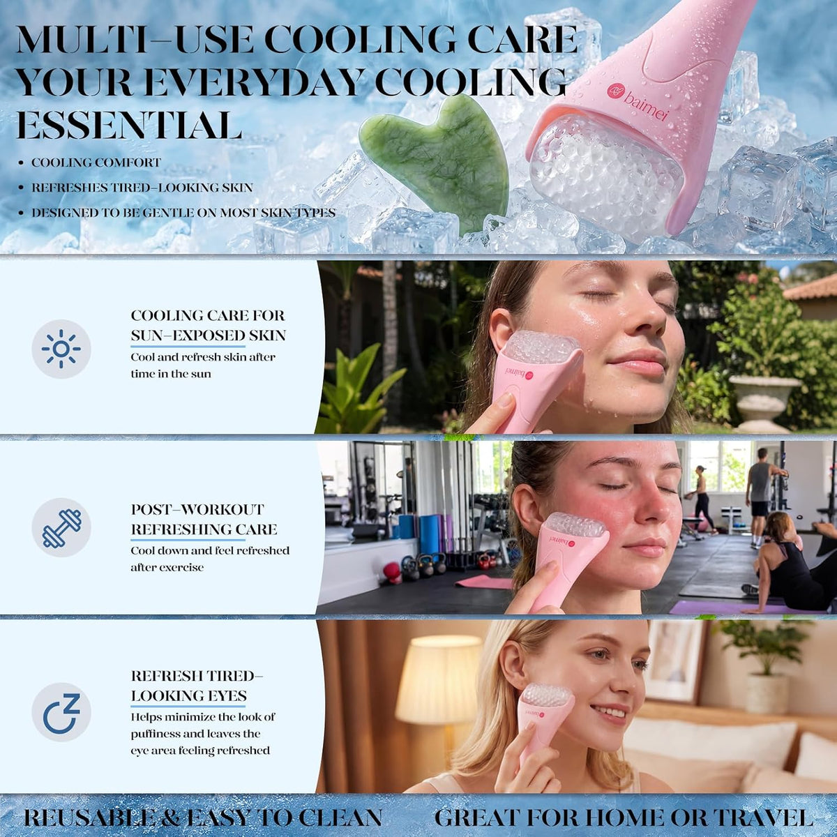 BAIMEI IcyMe - Rodillo de hielo para cara y gua sha, alivio de migr...