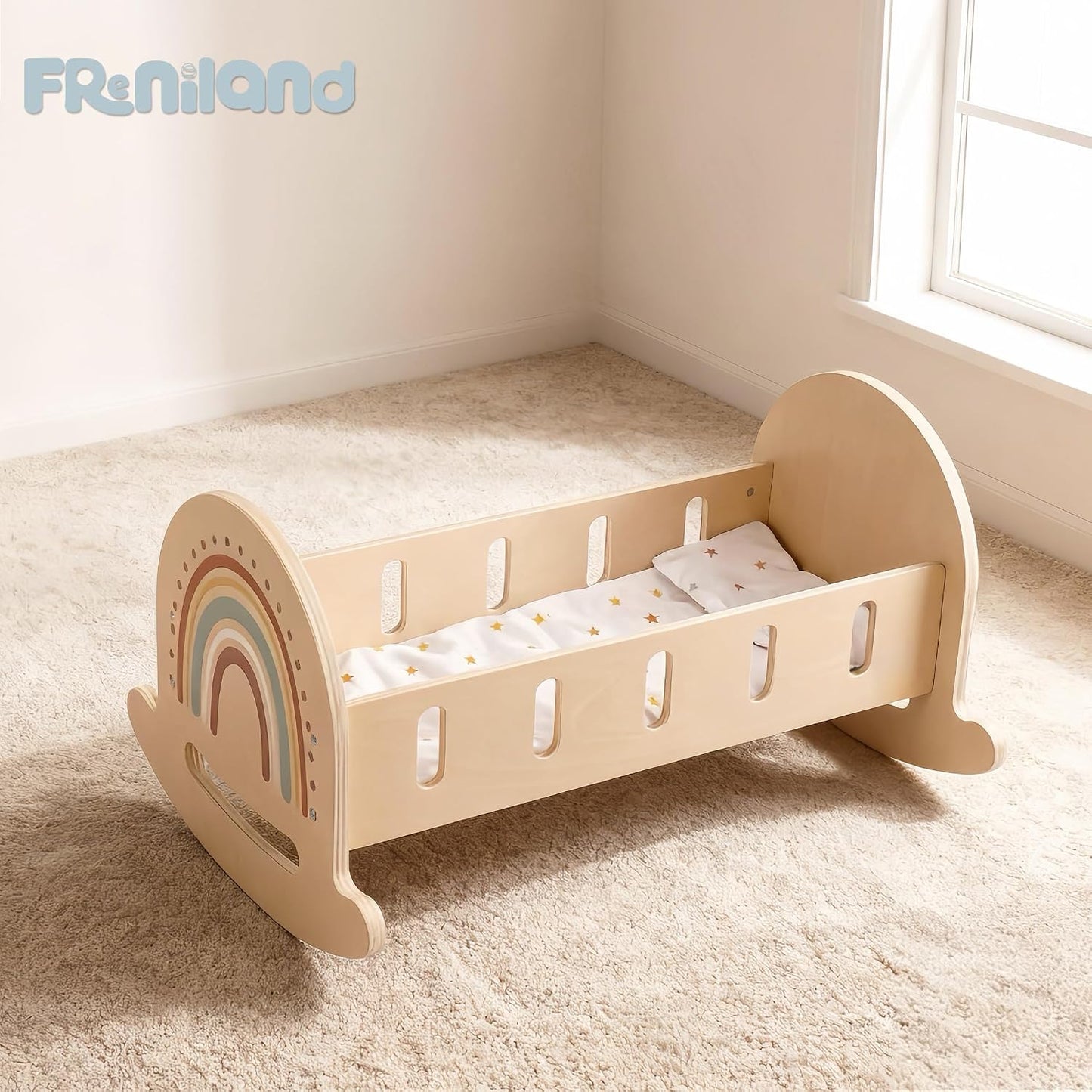 FReniland Cuna mecedora de madera para muñecas de hasta 18 pulgadas...