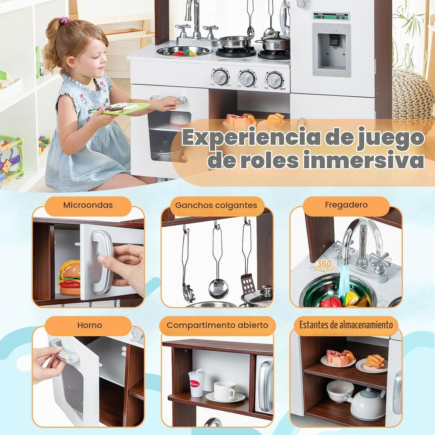 HONEY JOY Juego de cocina para niños, cocina de madera para niños p...