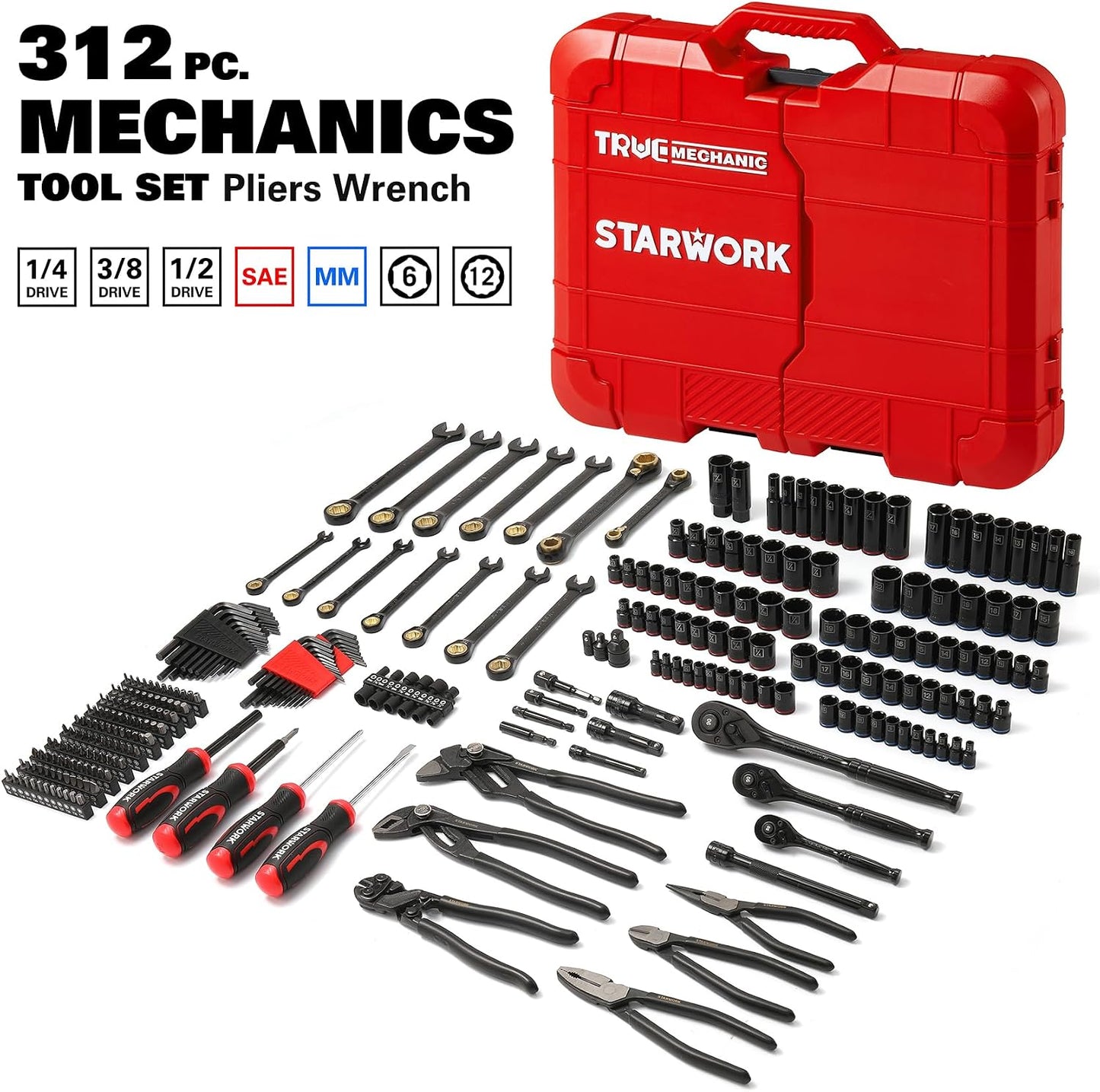 STARWORK TRUE MECHANIC™ Juego de herramientas mecánicas de 312 piez...