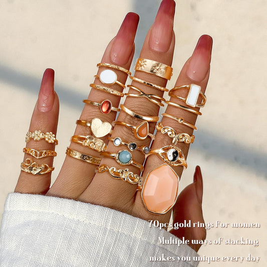 Subiceto Juego de 70 anillos de nudillos de cristal vintage para mu...