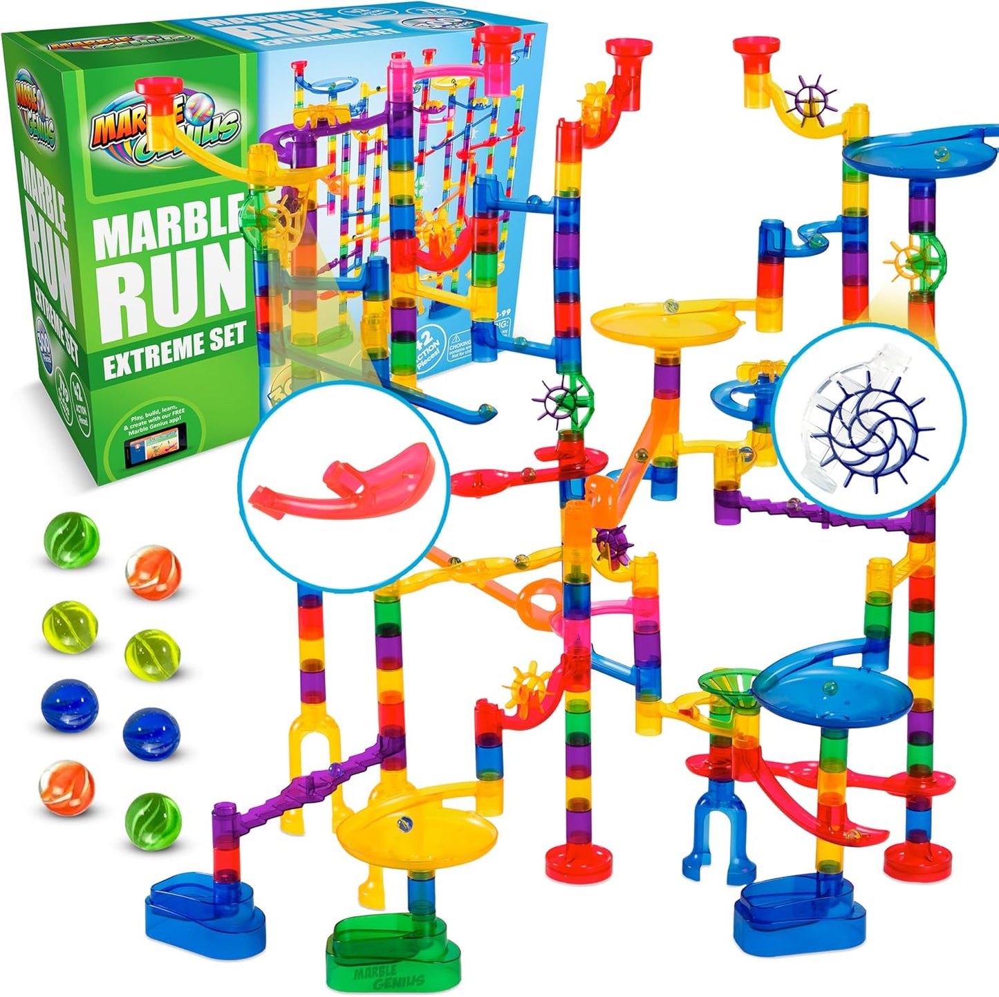 Mármol Genius Marble Run Extreme, 125 translúcido marbulous piezas...