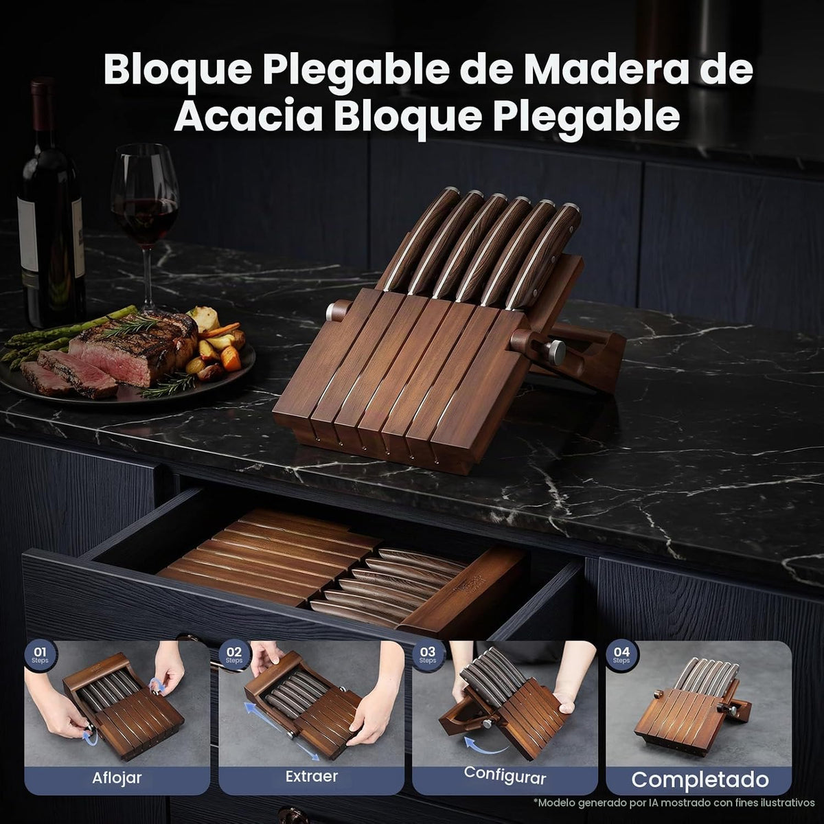 SYOKAMI 2026 Juego de 6 cuchillos para carne mejorados con bloque p...