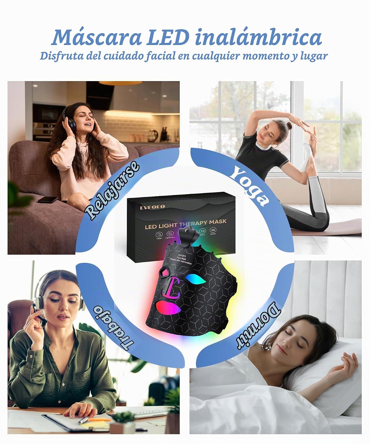 EVFOFO Terapia de luz roja para cara, máscara de terapia de luz par...