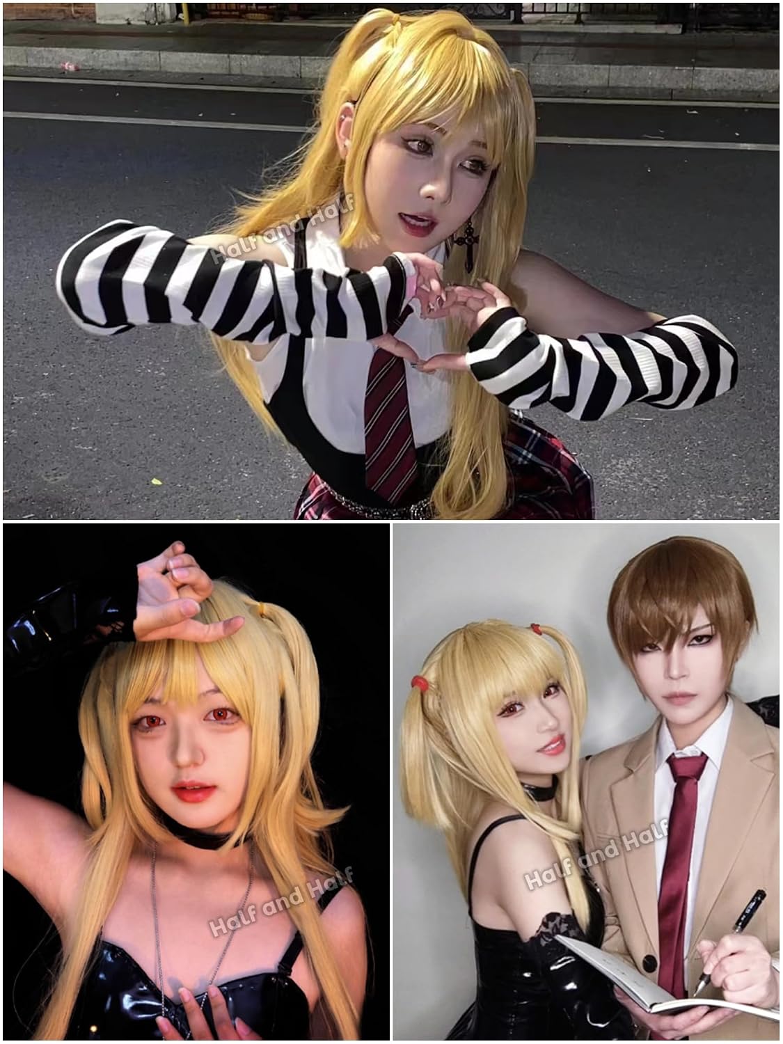 MisaAmane - Peluca larga para cosplay, peluca rubia de anime con fl...