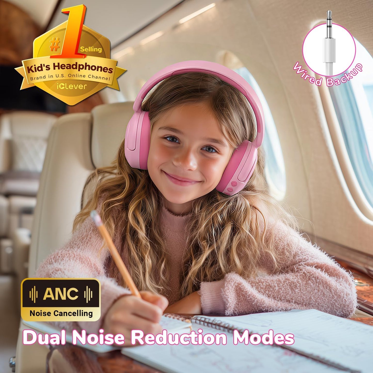 iClever BTH20 Auriculares con cancelación activa de ruido para niño...