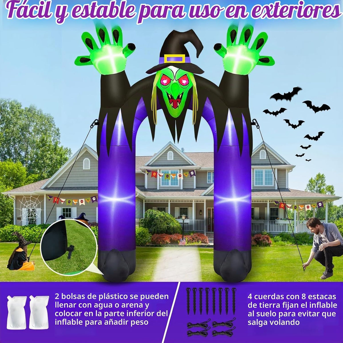 Danxilu Inflables de Halloween de 10 pies de alto, arco de bruja pa...