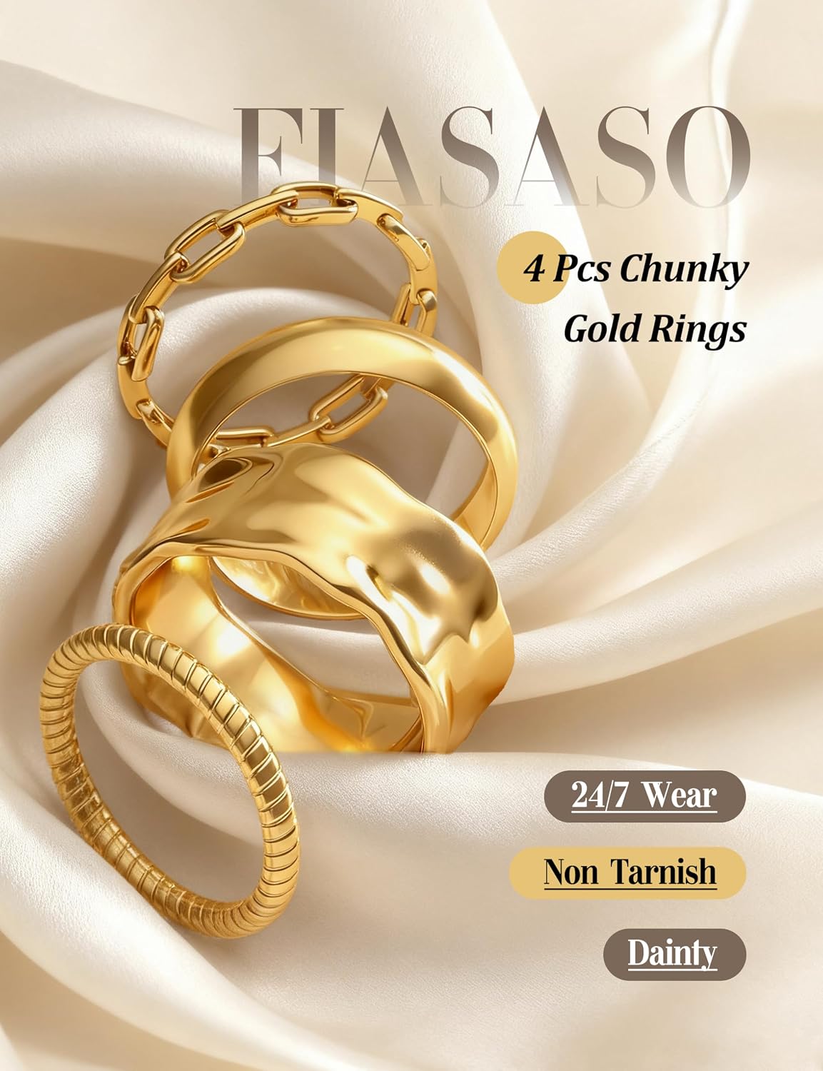 FIASASO Juego de 4 Anillos Gruesos Apilables para Mujer, Anillos Ch...