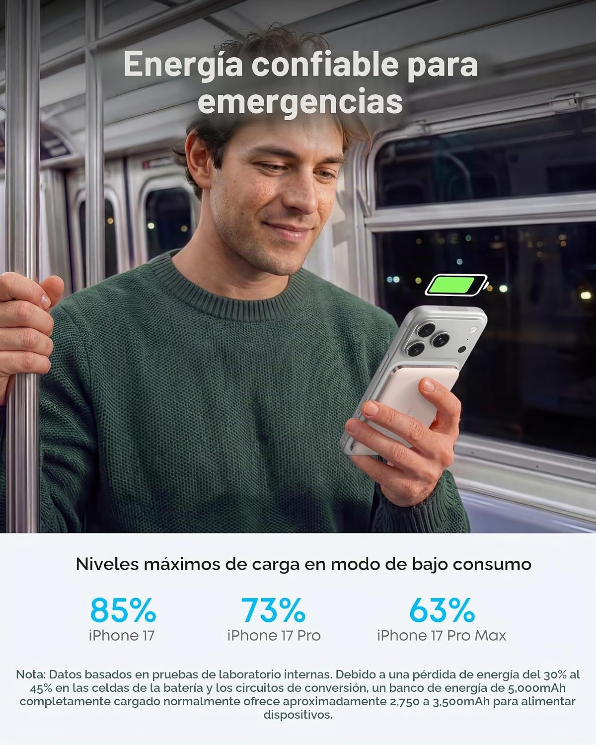 Anker Nano Power Bank, Batería de Carga Magnética Inalámbrica de 5,...
