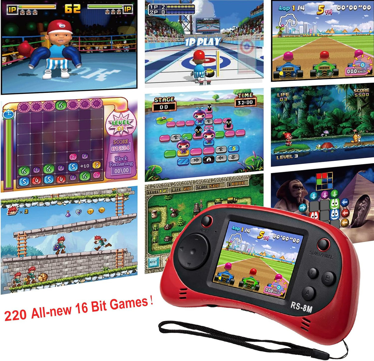 EASEGMER Juegos electrónicos de mano para niños de 16 bits con 220...