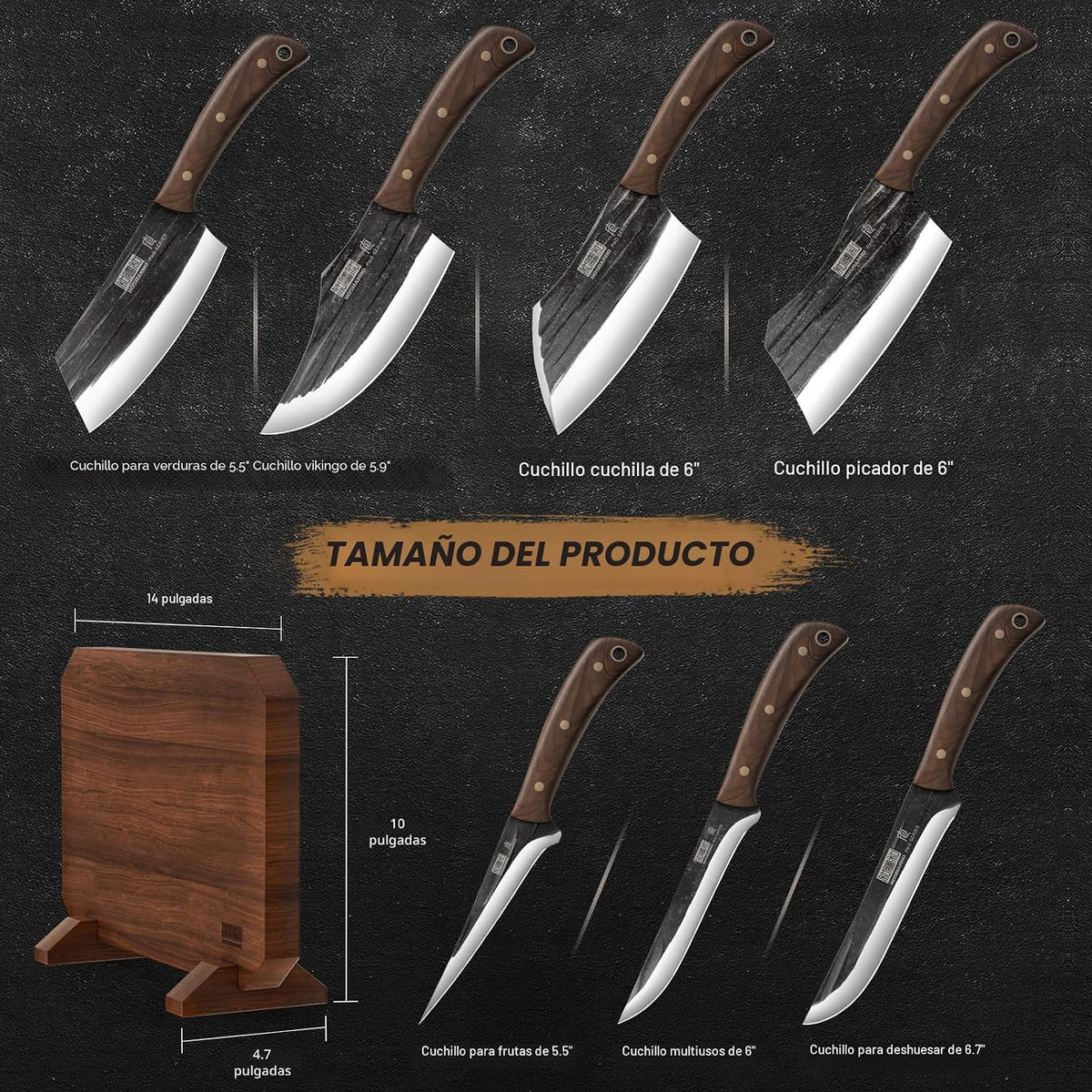 HOSHANHO Juego de cuchillos de cocina de carnicero de 8 piezas, jue...