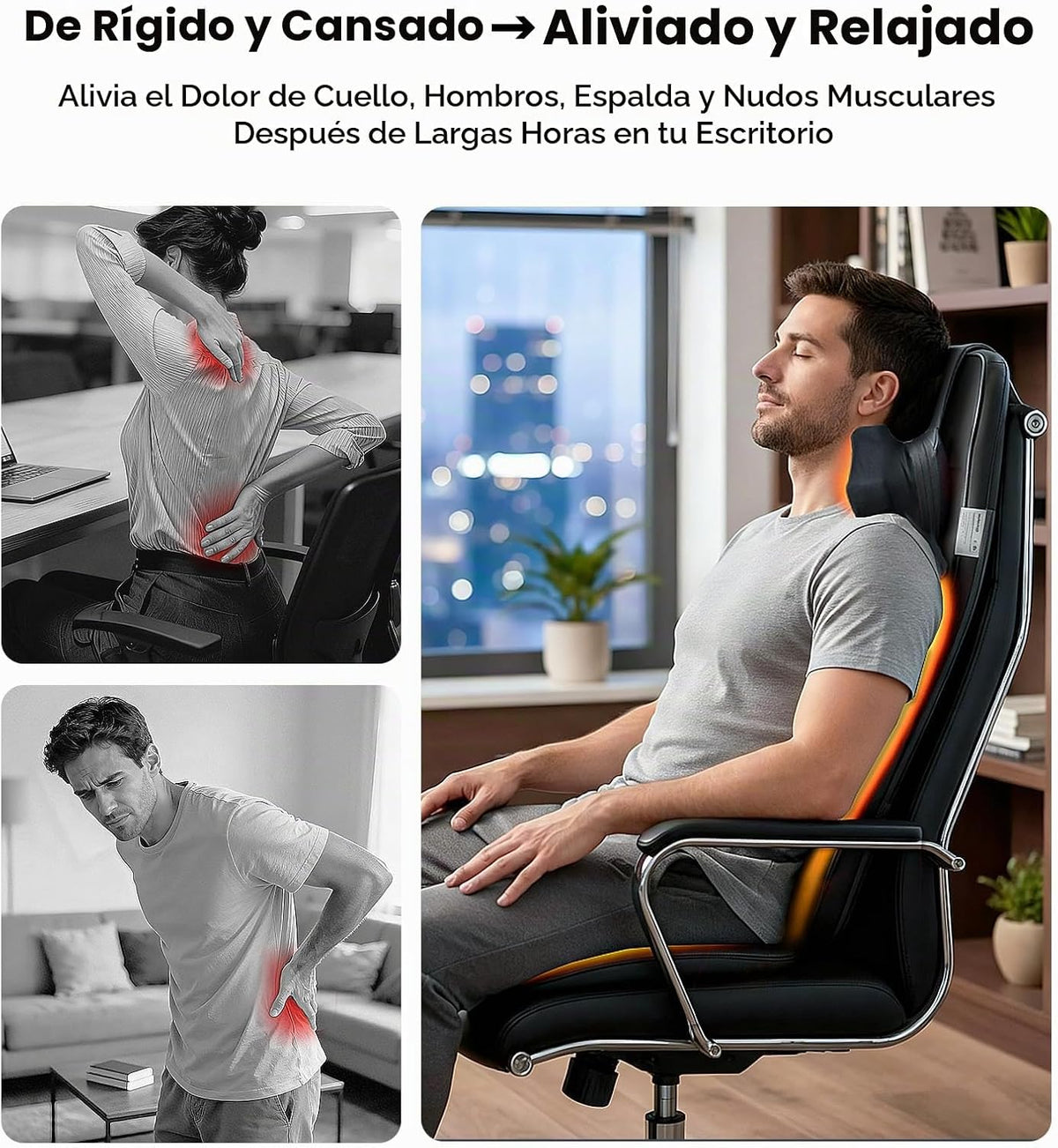 Shiatsu Masajeador de cuello y espalda para silla con calor, 2 cabe...