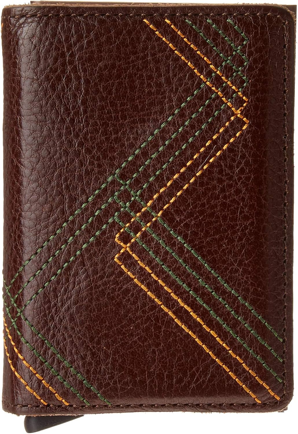 SECRID - Cartera delgada con puntada bordada vegetal curtida
