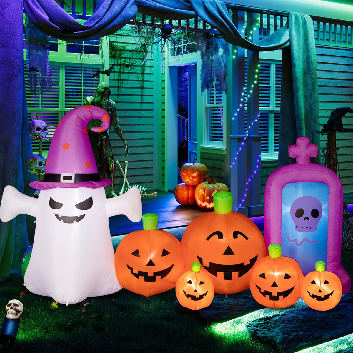 Decoraciones de Halloween para exteriores, calabaza inflable de 8 p...