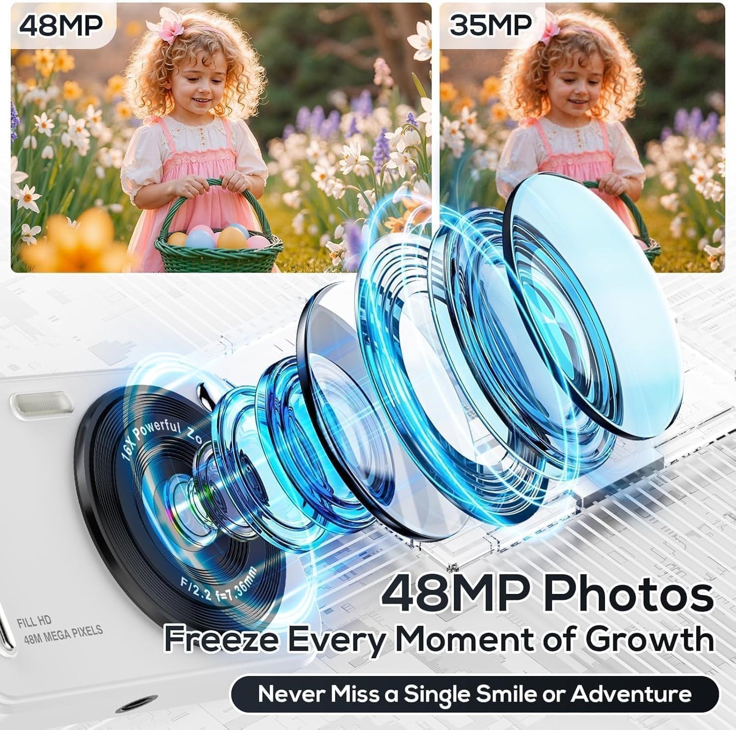 Cámara digital para niños, cámaras digitales de 48MP FHD 1080P para...