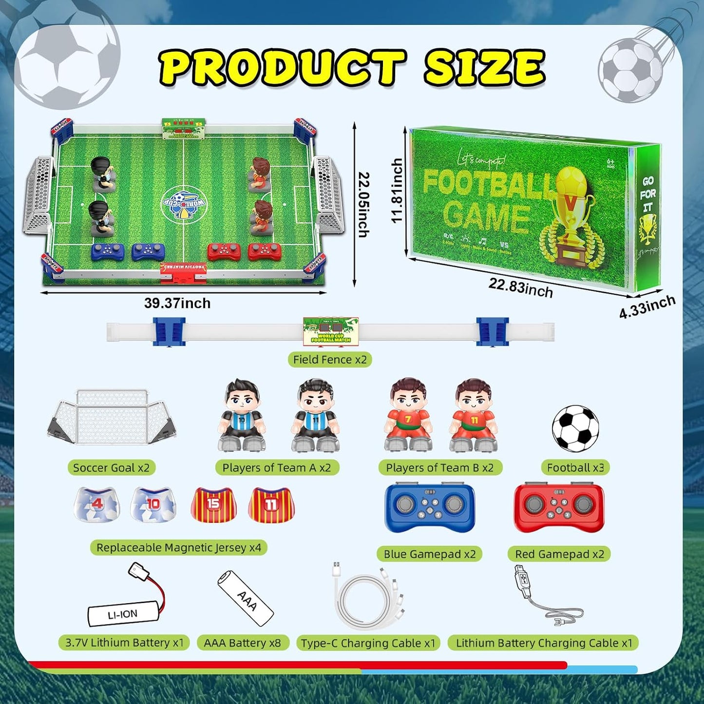 Cokzer Juegos de fútbol con control remoto, juego de mesa de futbol...