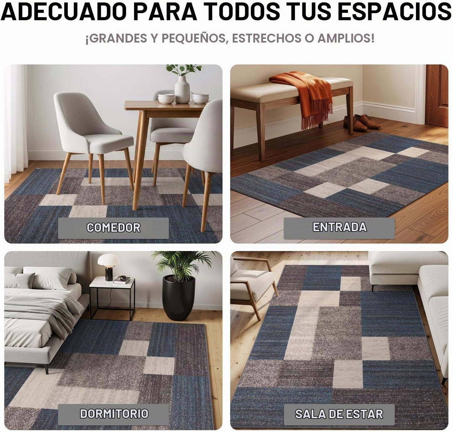 Rugshop Alfombra contemporánea con diseño geométrico azul en cajas,...