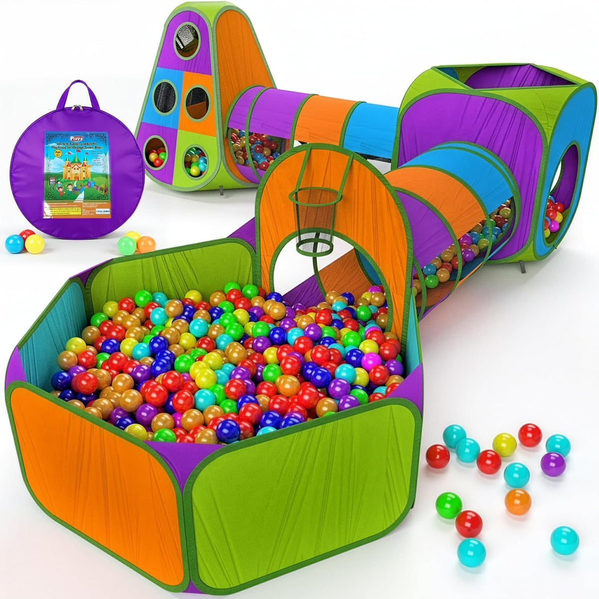 Playz Tienda de campaña desplegable de 5 piezas para niños, túnel d...