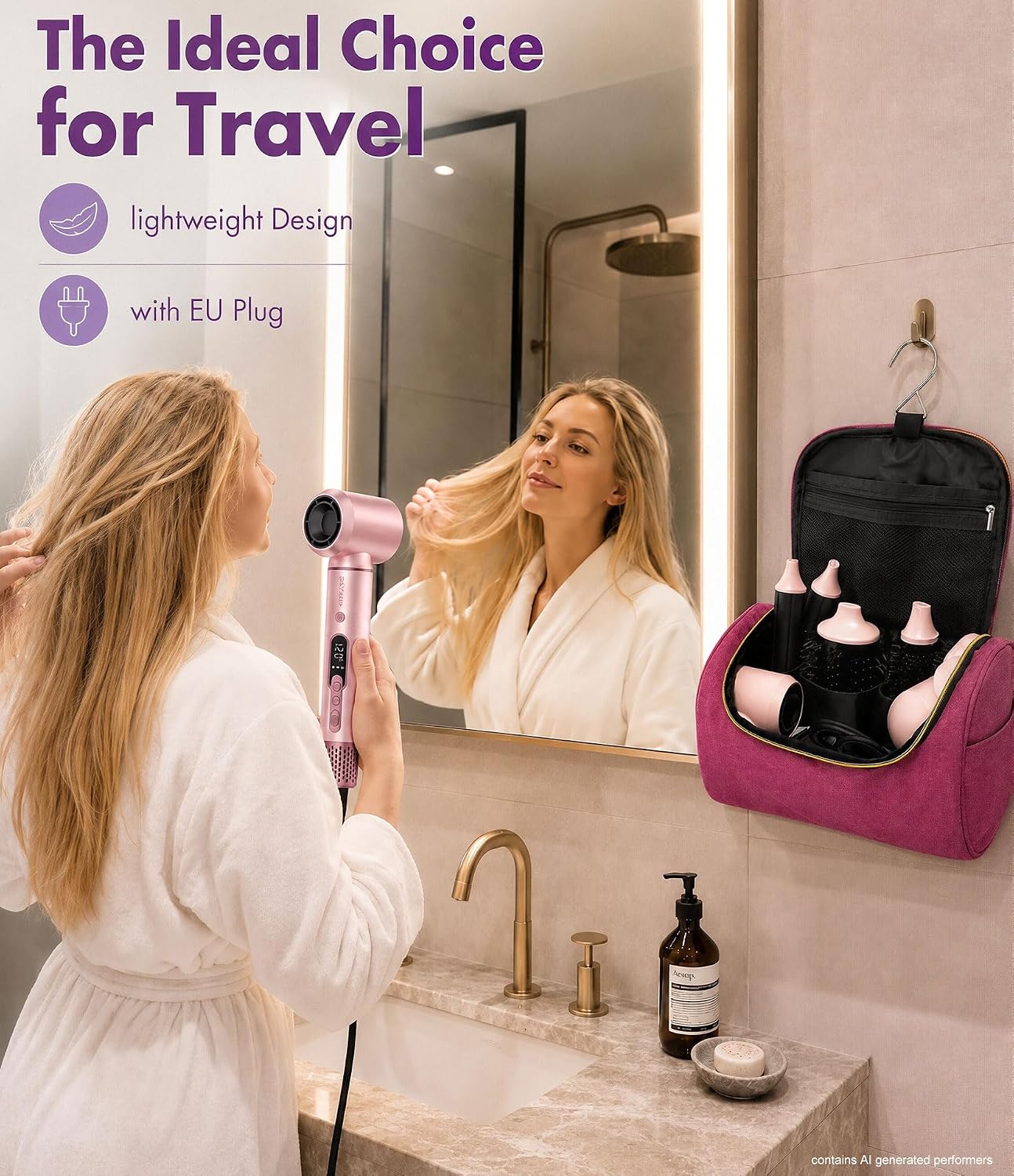 Purtitwe Cepillo secador de pelo de doble voltaje para viajes, herr...