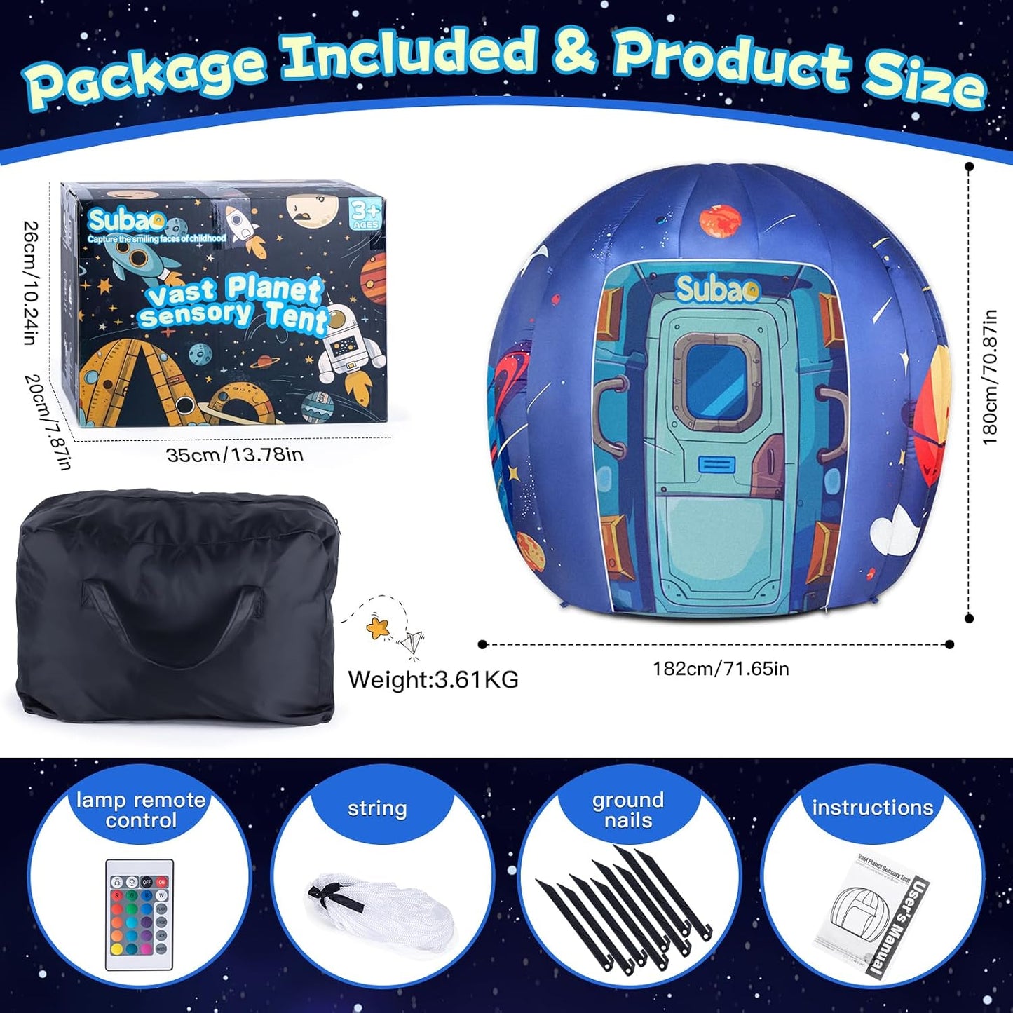 Subao Tienda de campaña sensorial para niños y adultos, astronauta,...