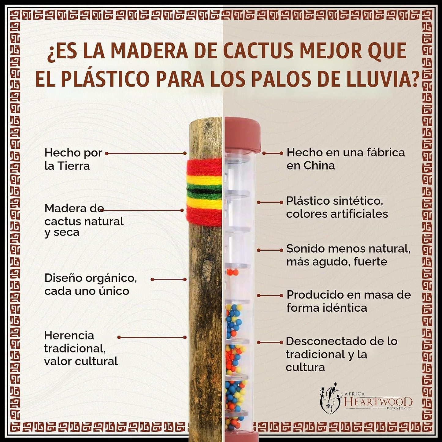 Africa Heartwood Project - Palo de lluvia de cactus de 20 pulgadas...