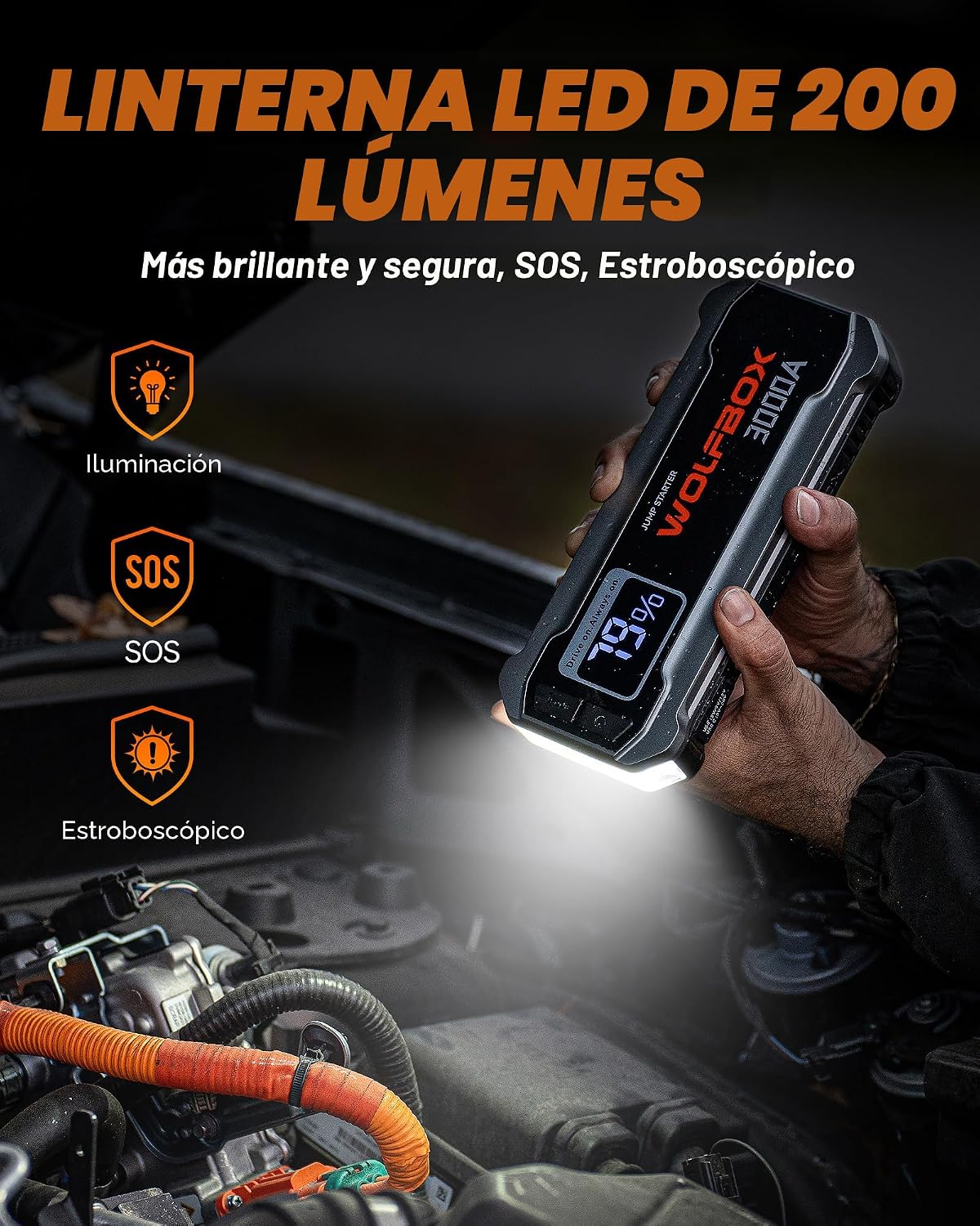 WOLFBOX Arrancador de salto de 3000 A, batería de coche de 12 V con...