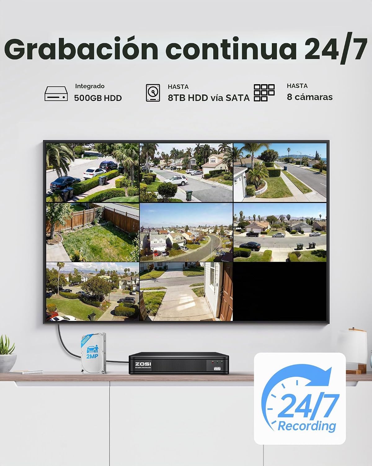 ZOSI Sistema de cámara de seguridad para el hogar 1080P al aire lib...