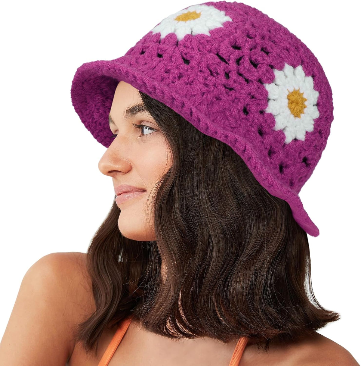 Sombrero de pescador de punto plegable para mujer, diseño de margar...
