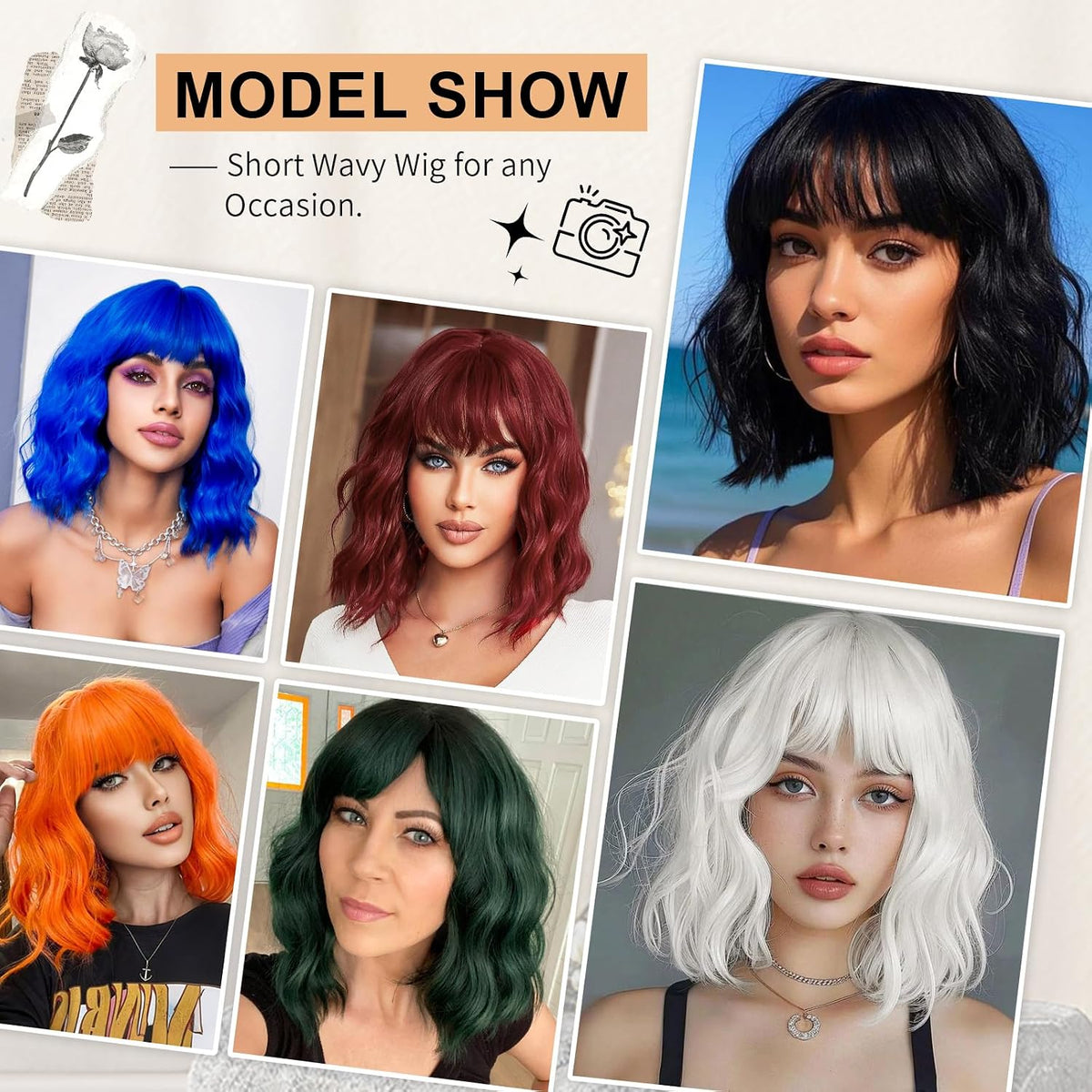 AGO Pelucas de cabello corto ondulado color rosa, peluca estilo Bob...