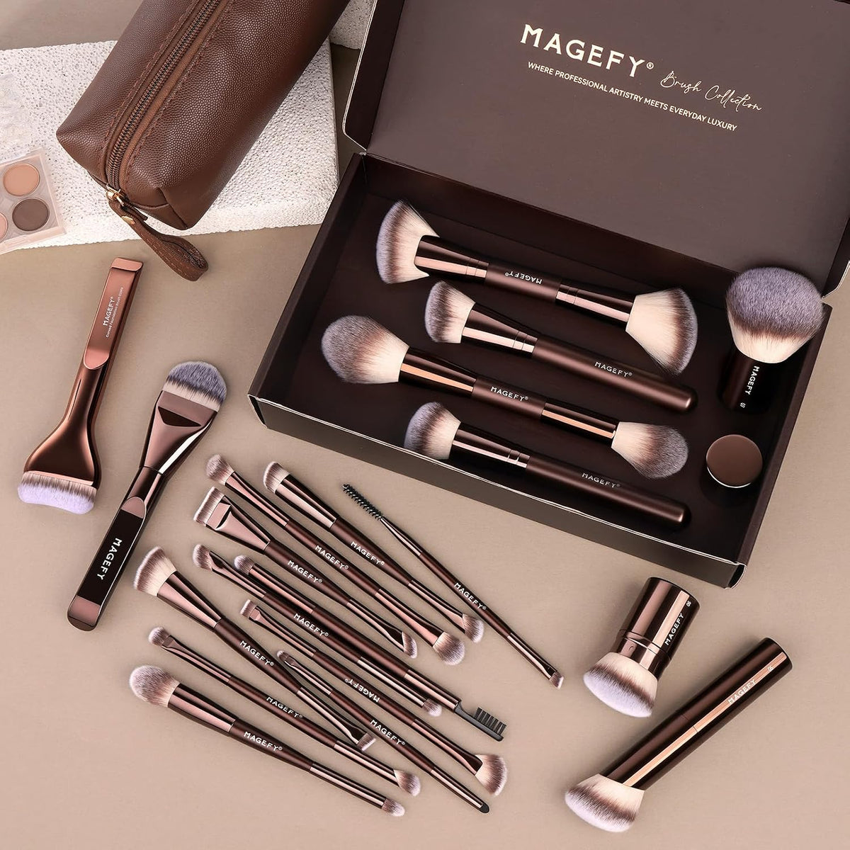 MAGEFY Juego de brochas de maquillaje profesionales 26 en 20 brocha...