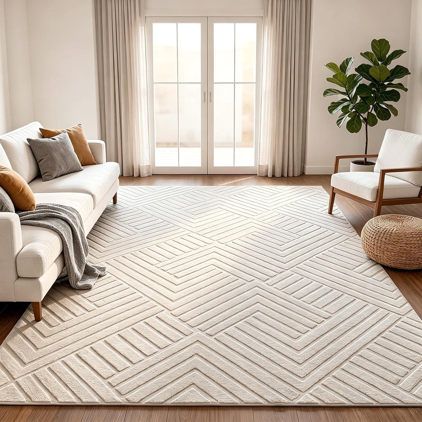Bsmathom Alfombra lavable de 8 x 10, alfombra suave y moderna bohem...