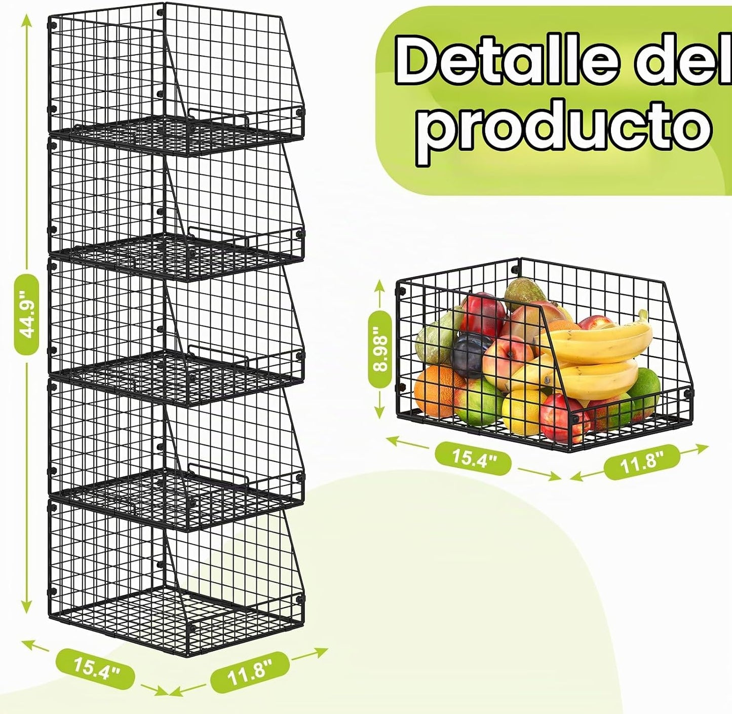 Paquete de 5 cestas de almacenamiento de alambre apilables XXL, org...
