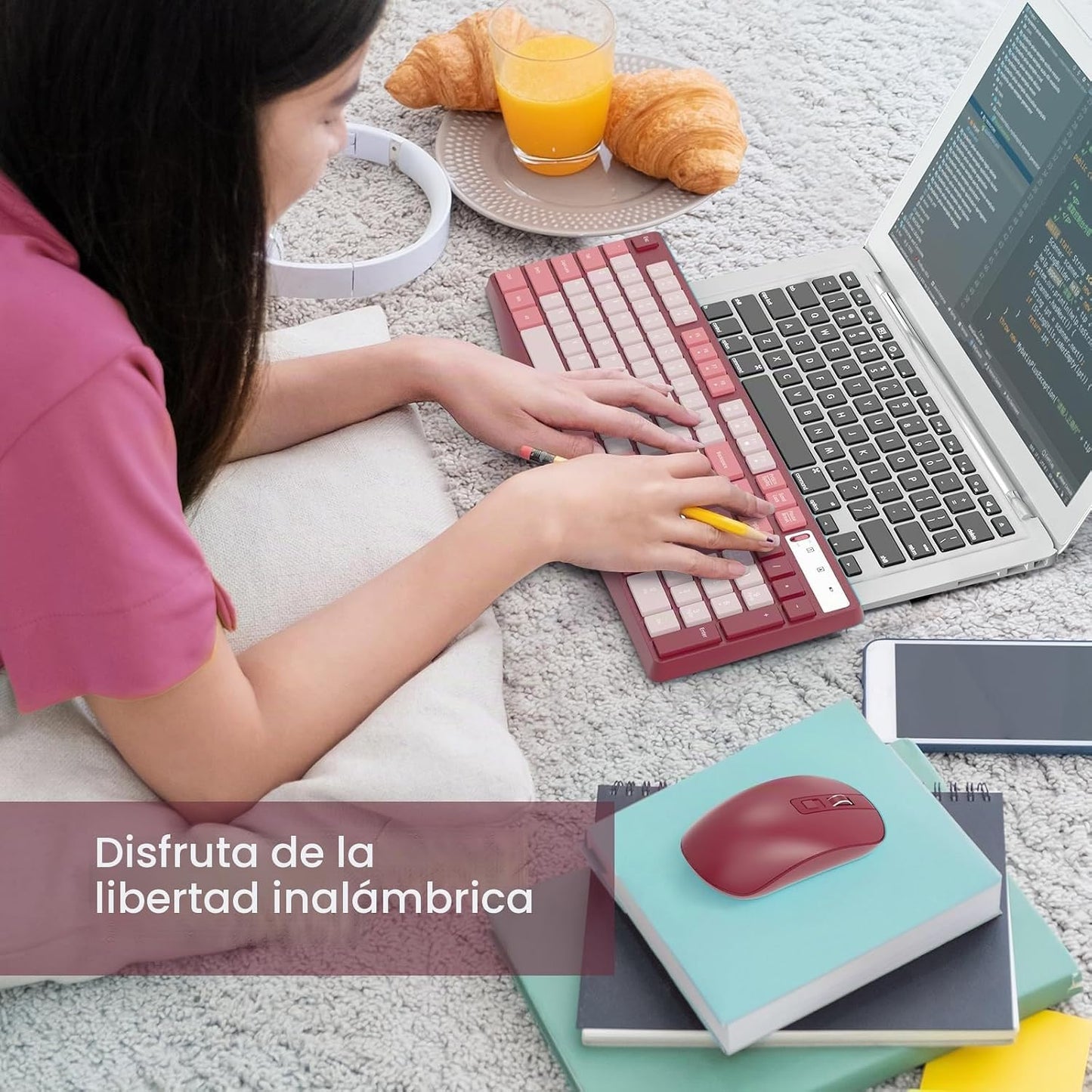 Combo de teclado y ratón inalámbricos, Lovaky teclado y ratón ergon...