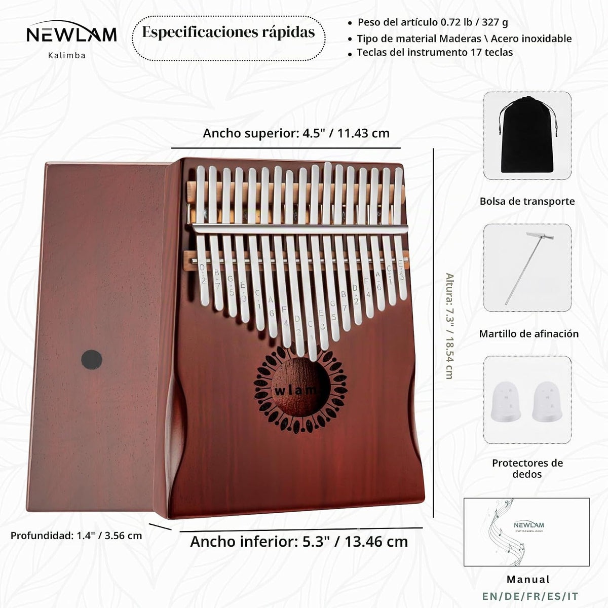 Newlam Kalimba - Piano de pulgar de 17 teclas, regalo musical para...