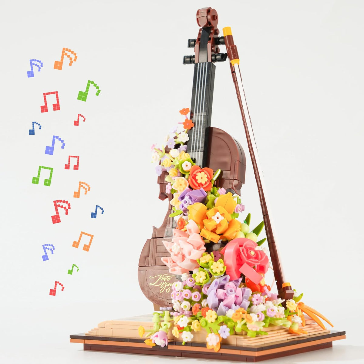 Conlinktion Juego de bloques de construcción de violín de ramo de f...