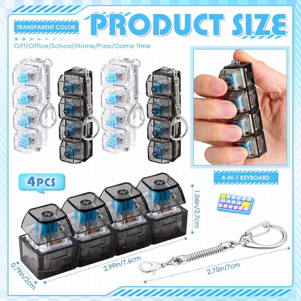 Halloscume 4 piezas de teclado para adultos, juguete de clicker 4 e...