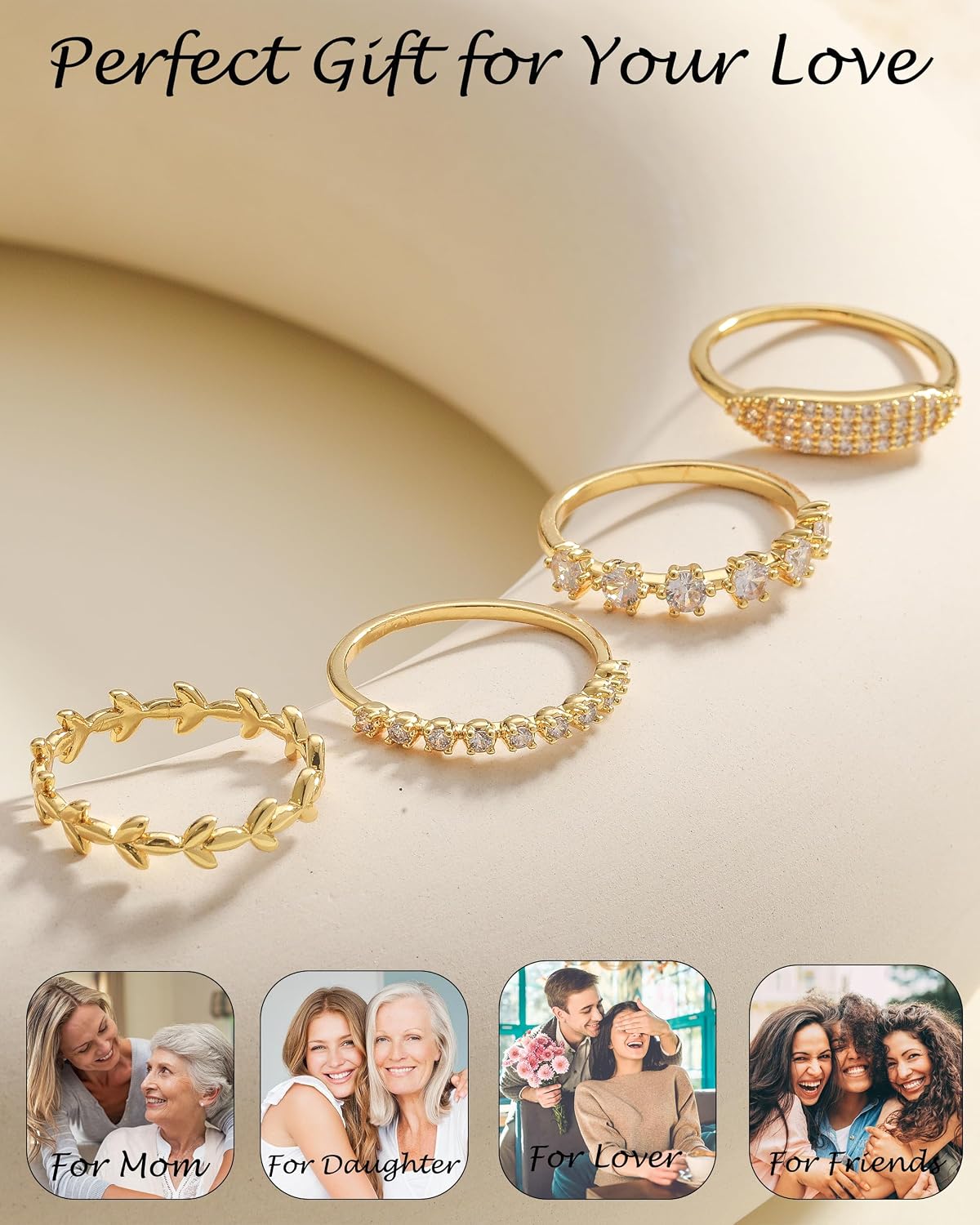 TOBENY Anillos de oro apilables para mujer sin deslustre, delicados...