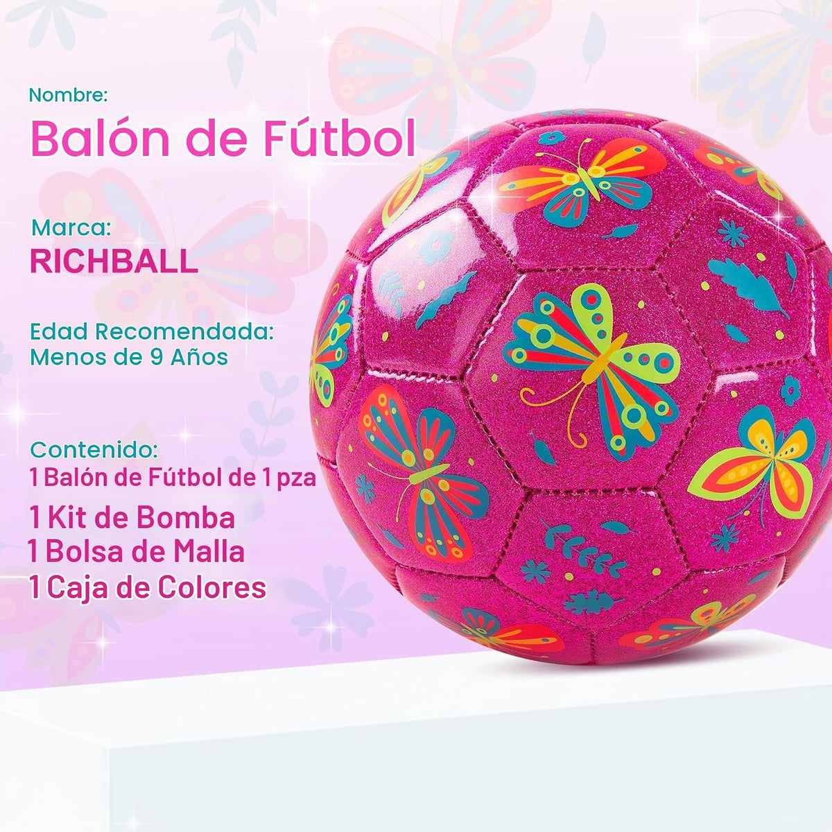 Richball Balón de fútbol rosa tamaño 3, pelota de fútbol para niñas...