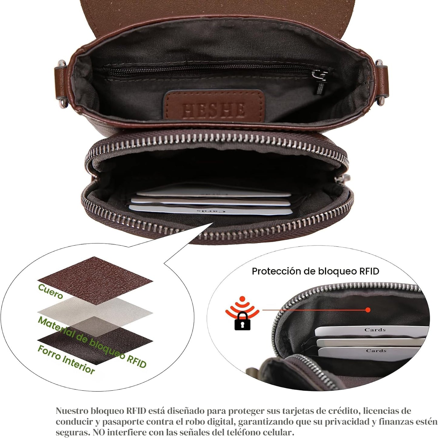 HESHE Bolso cruzado pequeño de cuero para mujer, bolso de teléfono...