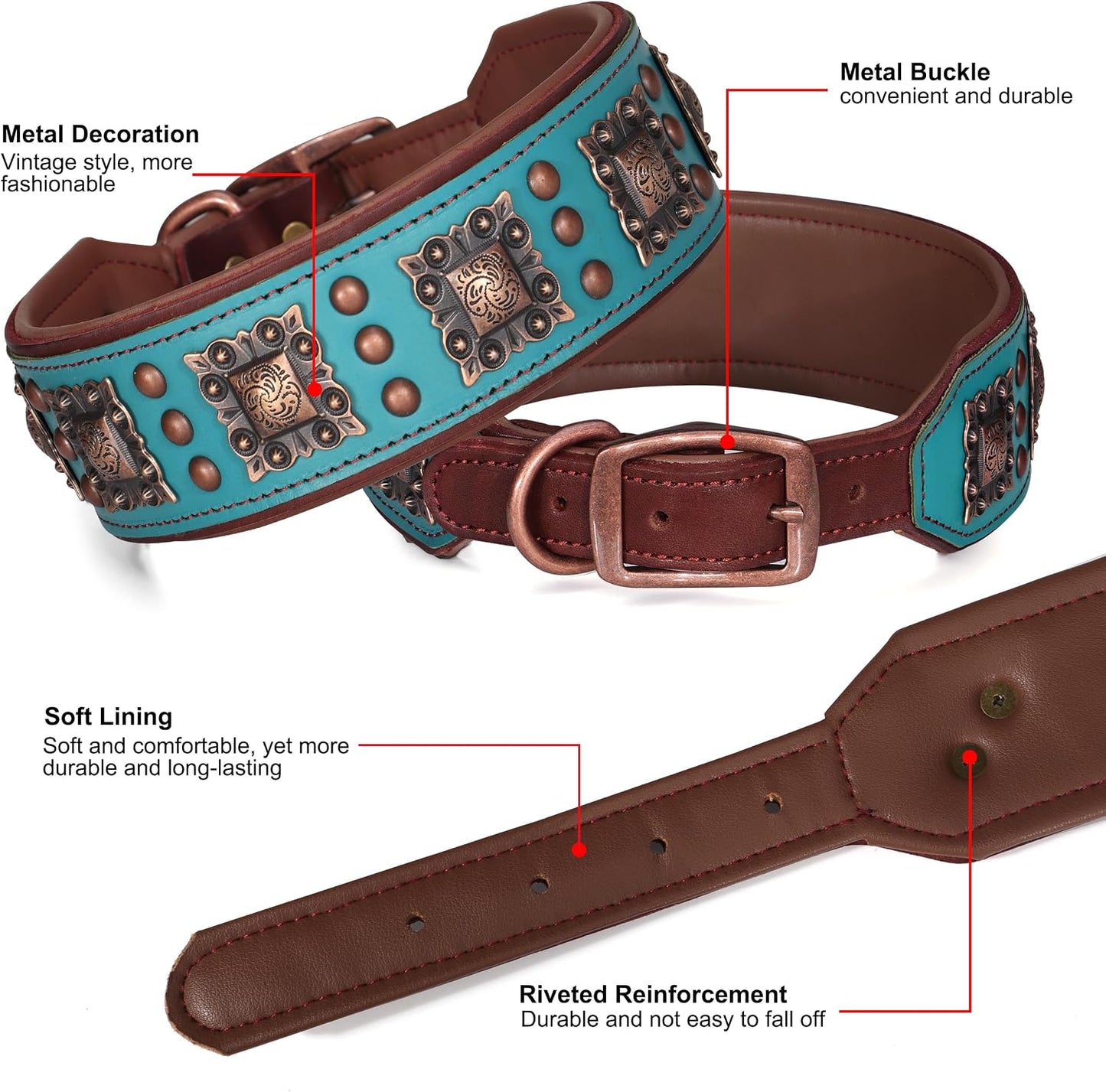 PET ARTIST Collar de perro de cuero acolchado mejorado, collares de...