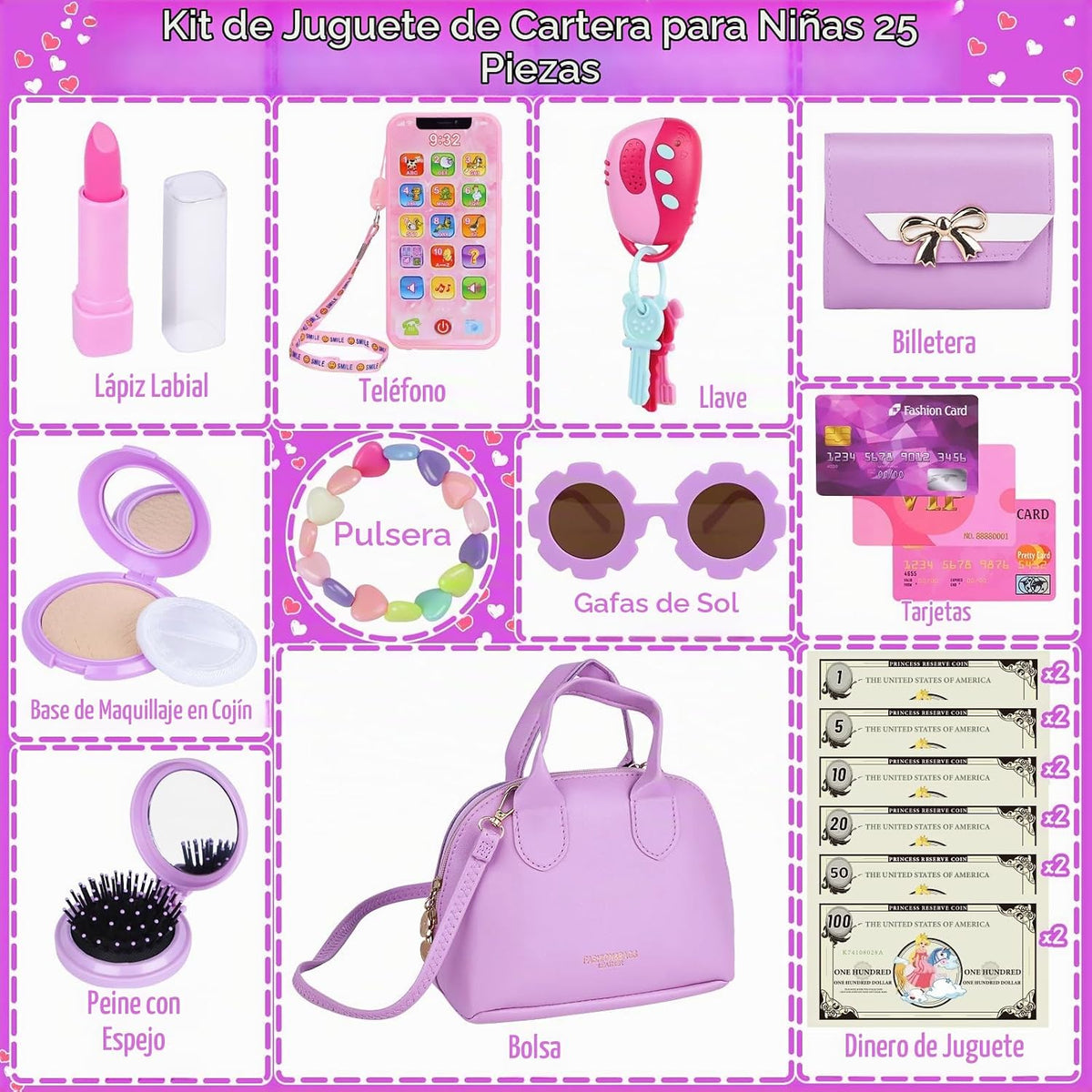 Learn2M Bolso de juego púrpura para niñas de 3 a 6 años, mi primer...
