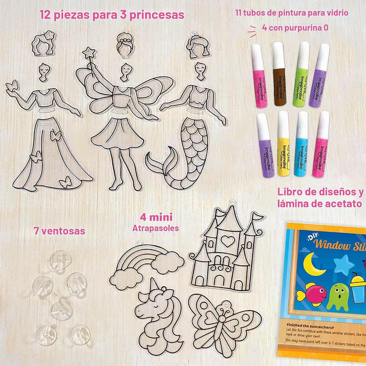 Imagimake Arte de ventana - Kit de atrapasoles de princesa, sirena...