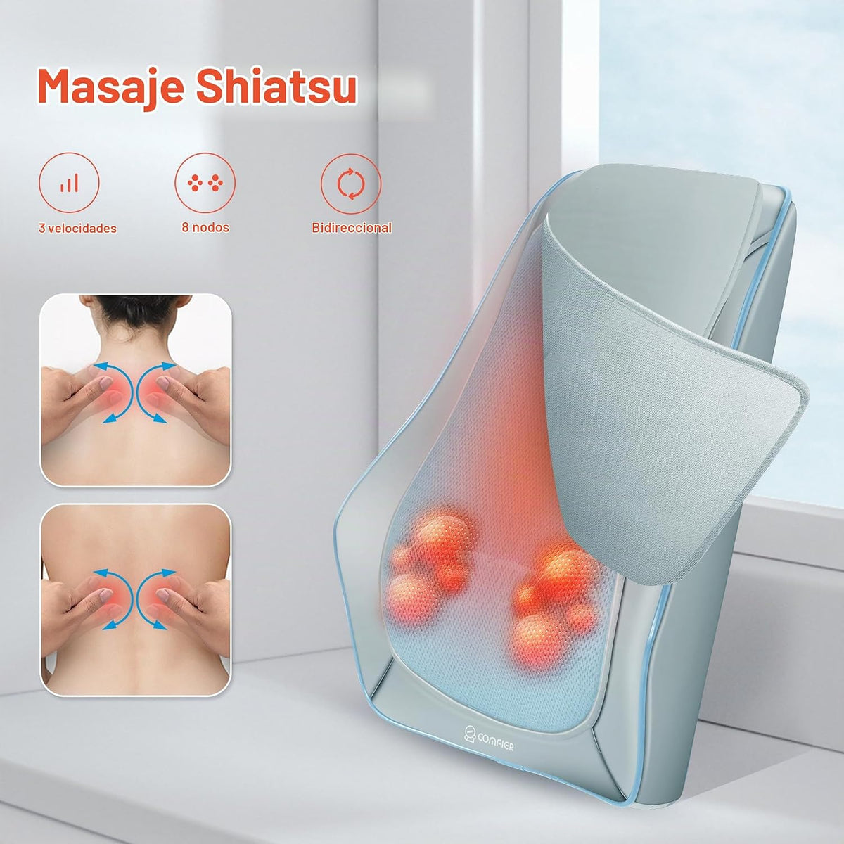 COMFIER Masajeador de espalda Shiatsu con calor, masajeador de cuel...