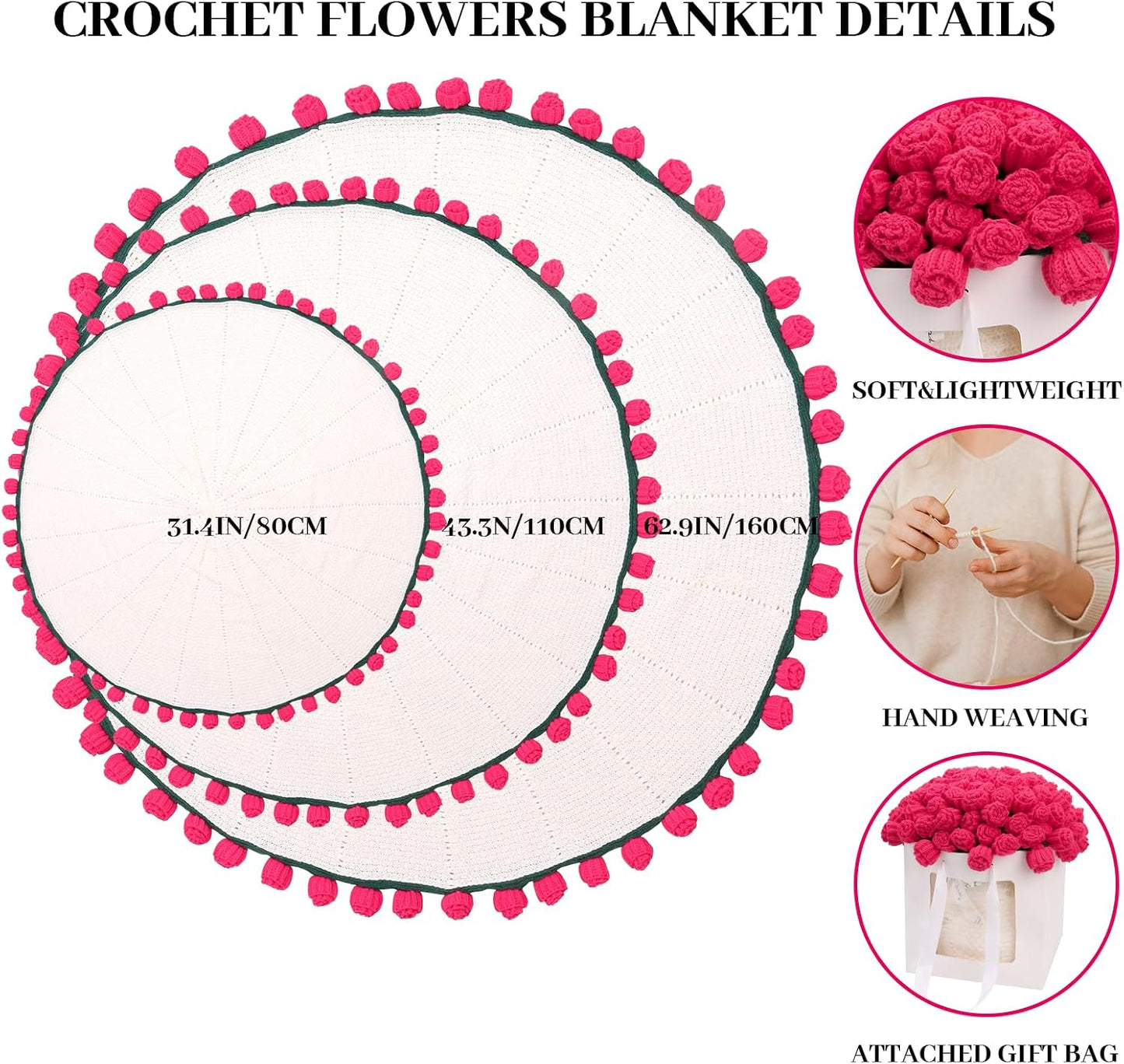 AISDE Manta de ramo de flores de ganchillo, regalos para mujeres, e...