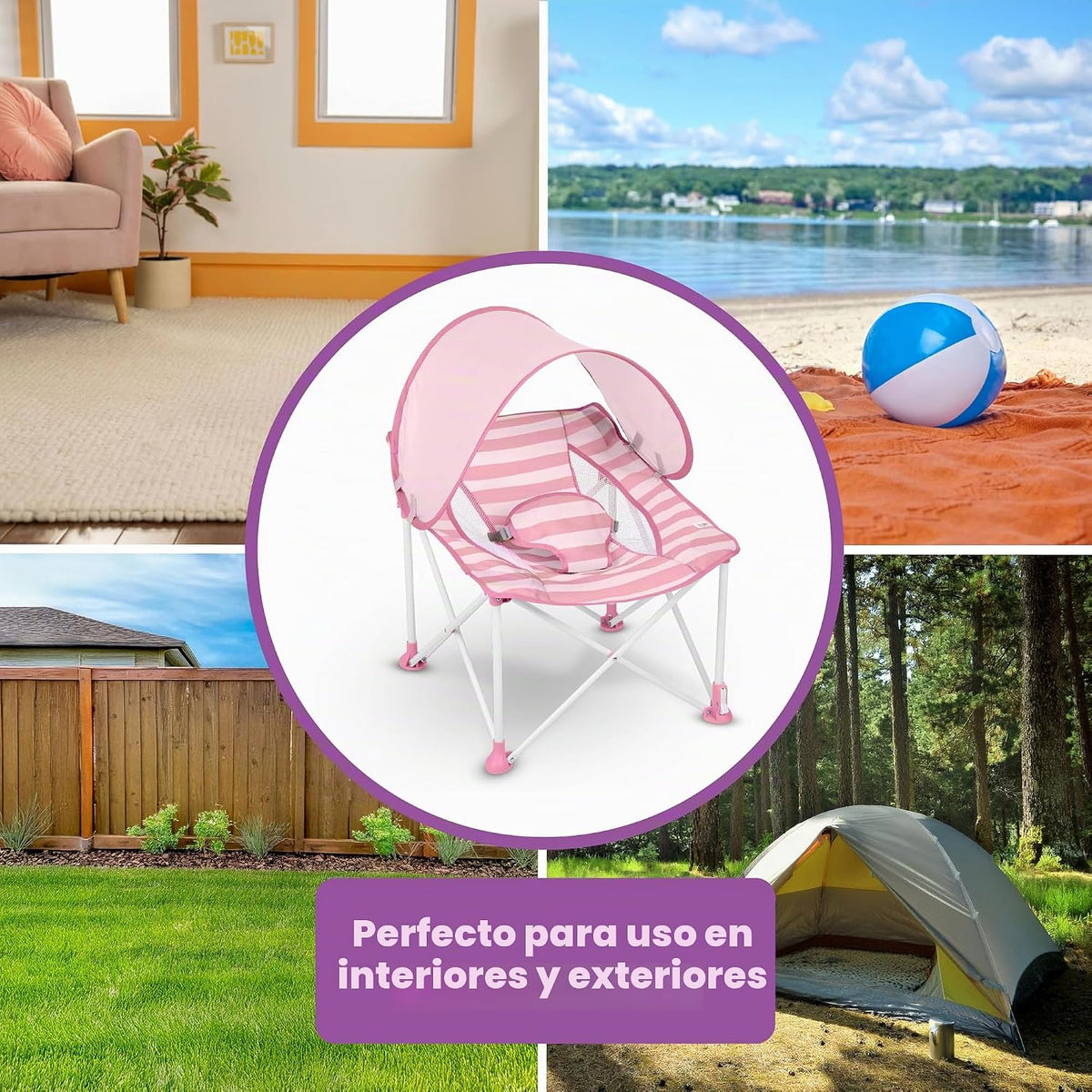 Bright Starts Pop 'N Chill Asiento portátil para bebé, toldo UP...